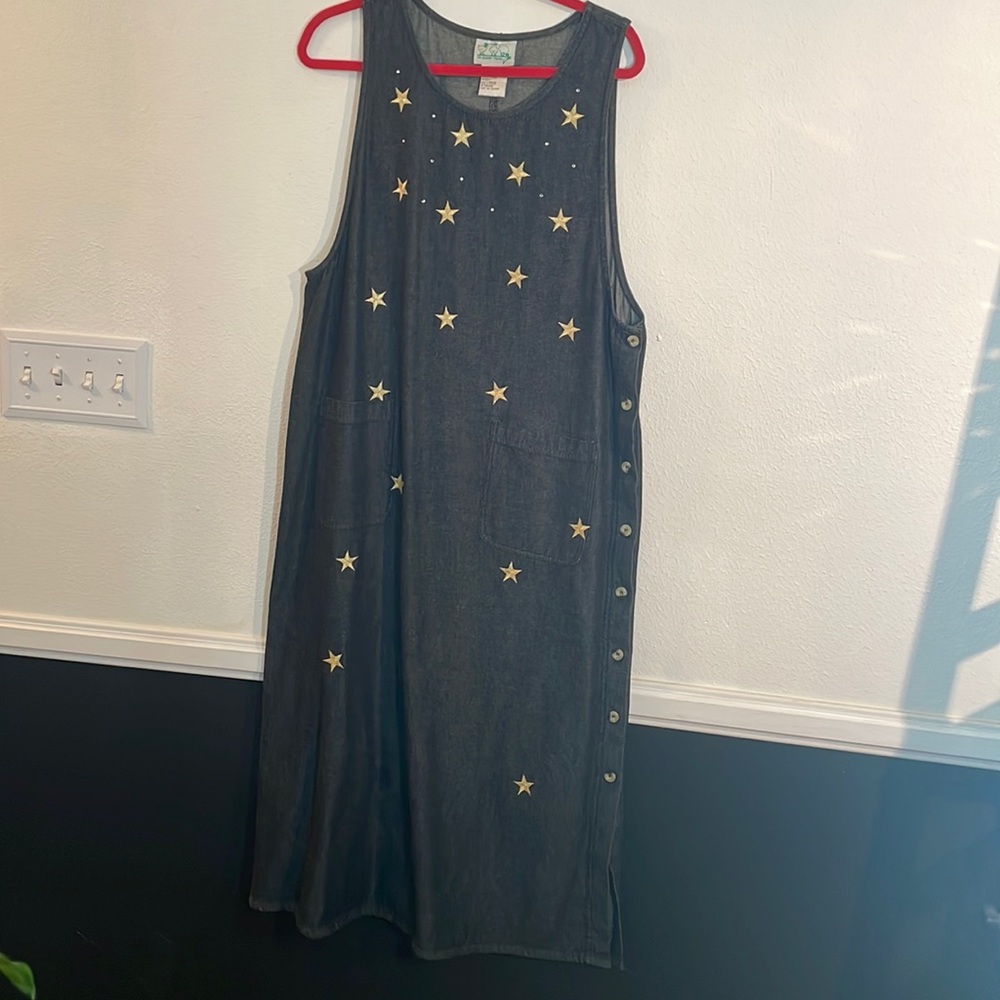 Dark Blue Demin sleeveless dress by Quaker Factory Size Large.